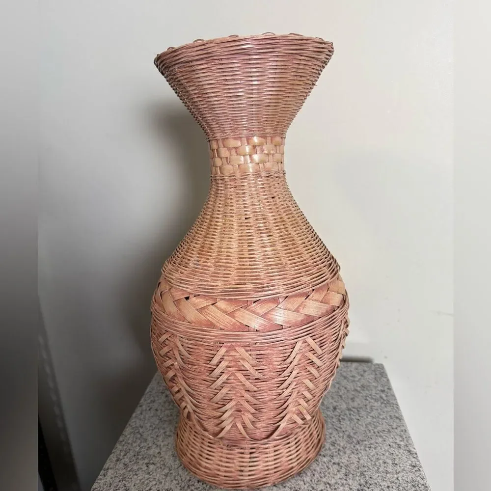Vintage Wicker Woven Basket Vase Vessel Large